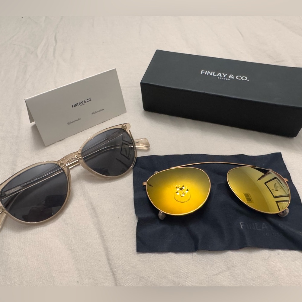 Finlay & Co Sunglasses in Champagne Acetate w/ Gold Mirror Clip-On *Polarized